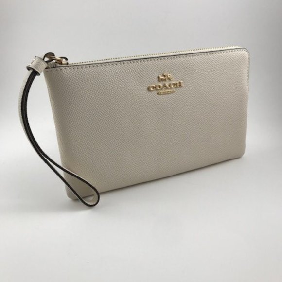 Coach Crossgrain Leather Small Corner Zip Wristlet, Chalk (F58035) - Picture 1 of 7